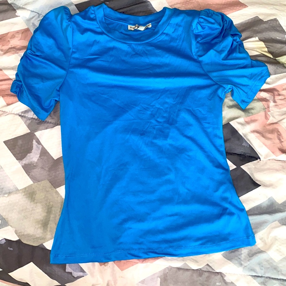 Blue shirt pretty, and cute goes with anything